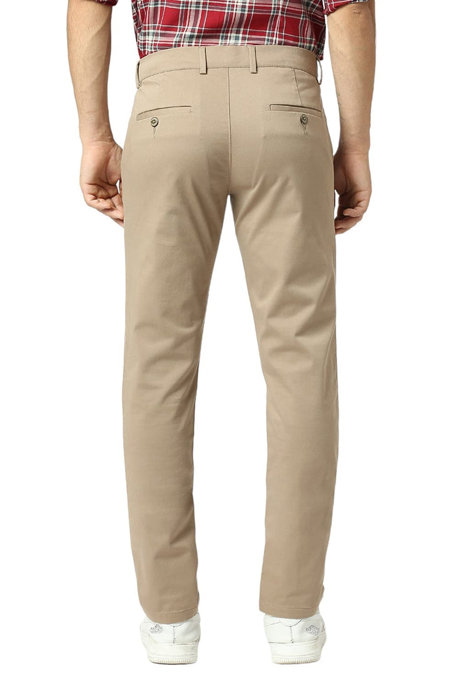 BASICS TAPERED FIT RAIN MID BROWN COTTON STRETCH DOBBY TROUSERS