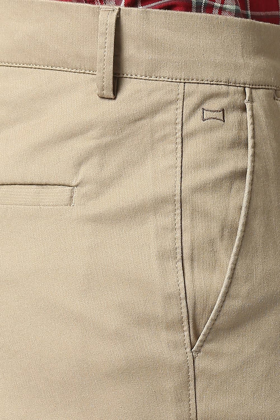 BASICS TAPERED FIT RAIN MID BROWN COTTON STRETCH DOBBY TROUSERS