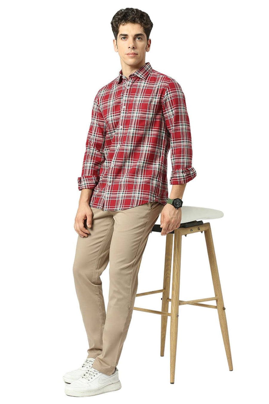 BASICS TAPERED FIT RAIN MID BROWN COTTON STRETCH DOBBY TROUSERS