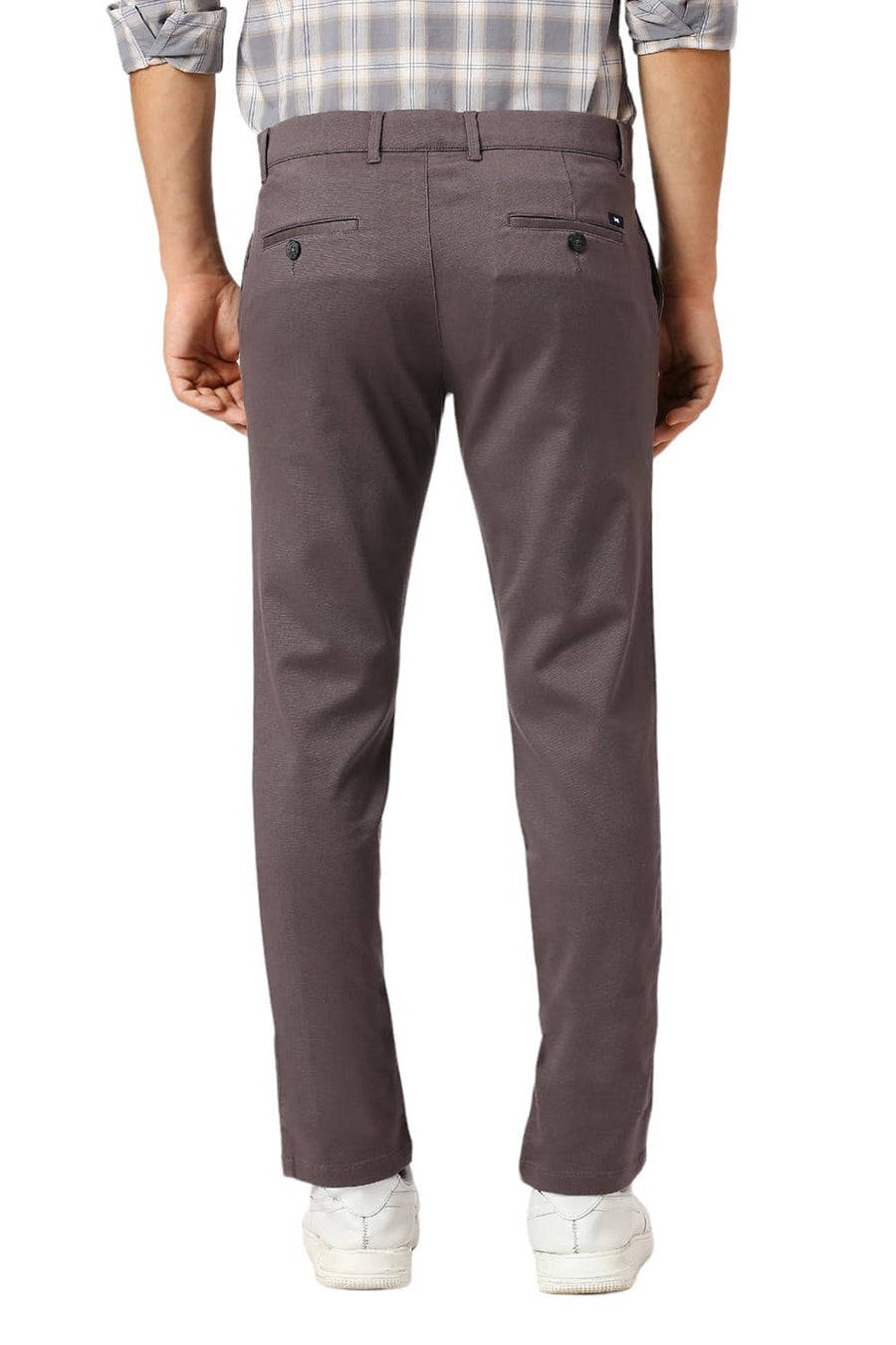 BASICS TAPERED FIT OBSIDIAN DARK GREY COTTON STRETCH DOBBY TROUSERS