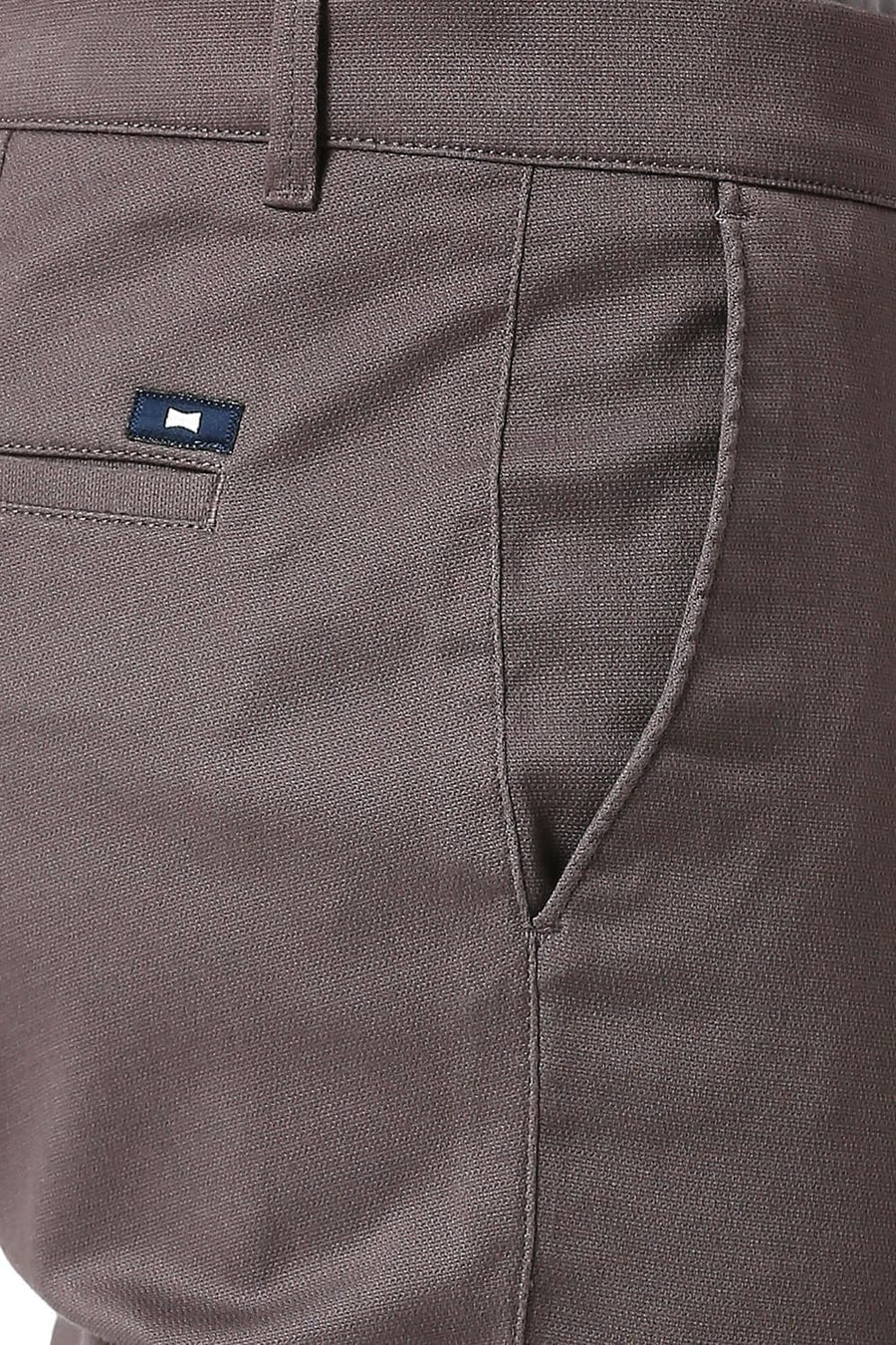 BASICS TAPERED FIT OBSIDIAN DARK GREY COTTON STRETCH DOBBY TROUSERS
