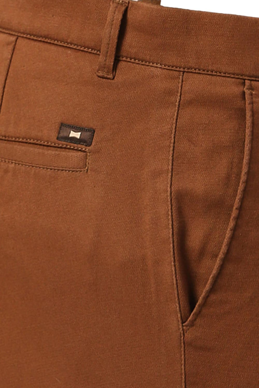 BASICS TAPERED FIT TIRAMISU DARK BROWN COTTON STRETCH DOBBY TROUSERS