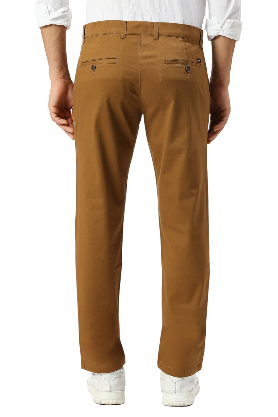 BASICS TAPERED FIT ERMINE KHAKI COTTON STRETCH DOBBY TROUSERS