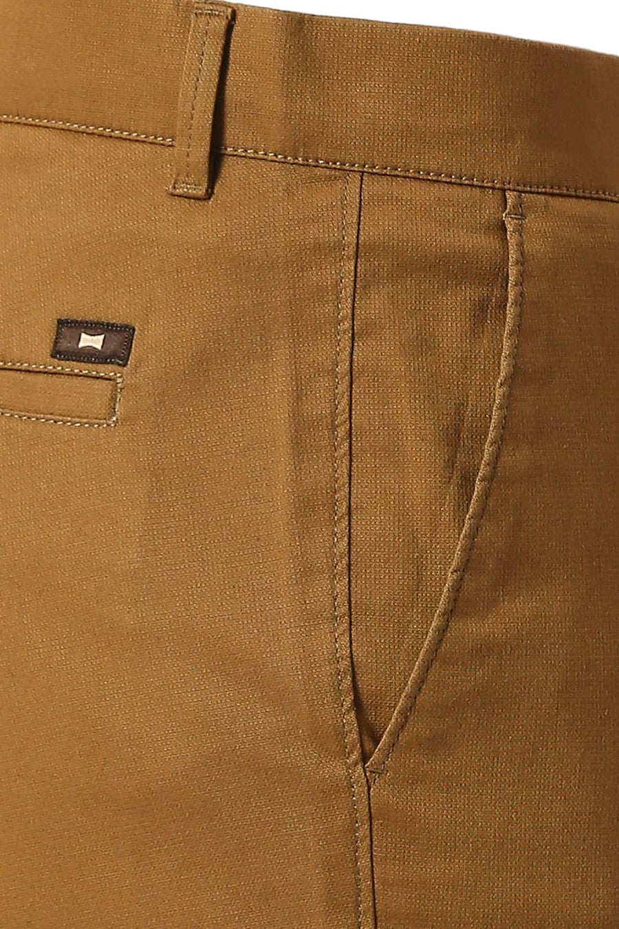 BASICS TAPERED FIT ERMINE KHAKI COTTON STRETCH DOBBY TROUSERS