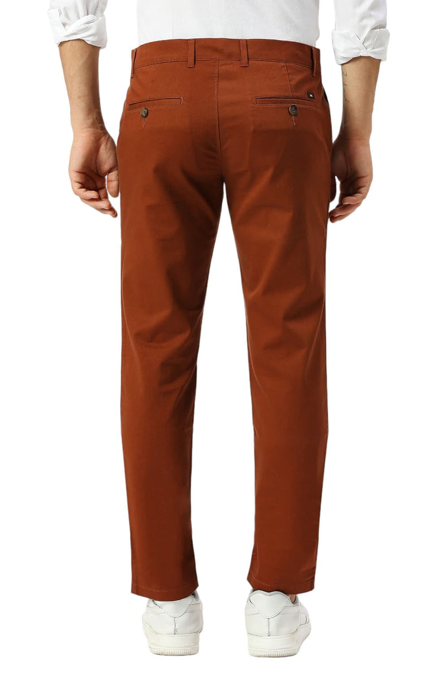 BASICS TAPERED FIT IMPERIAL BROWN COTTON STRETCH DOBBY TROUSERS