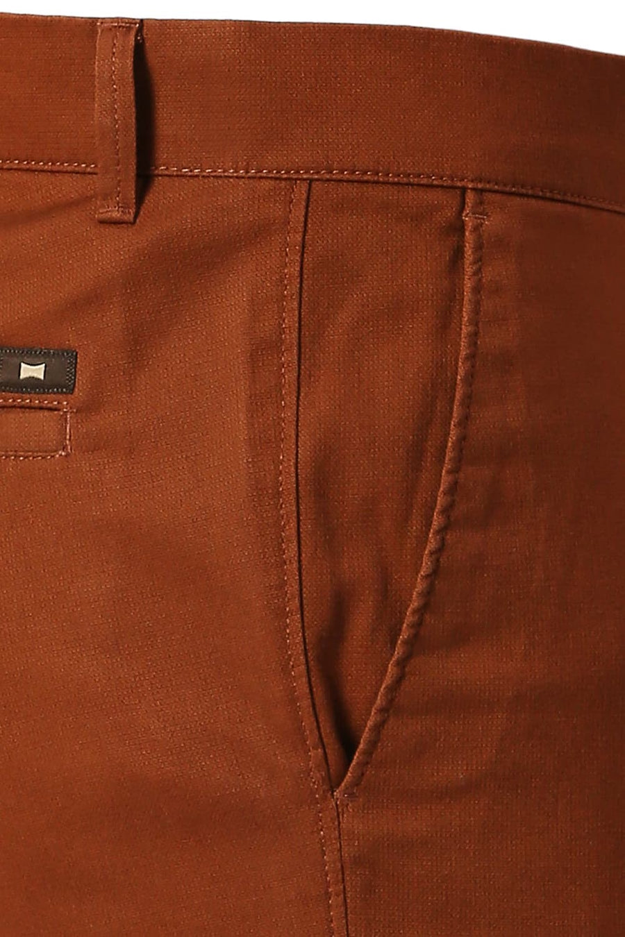 BASICS TAPERED FIT IMPERIAL BROWN COTTON STRETCH DOBBY TROUSERS
