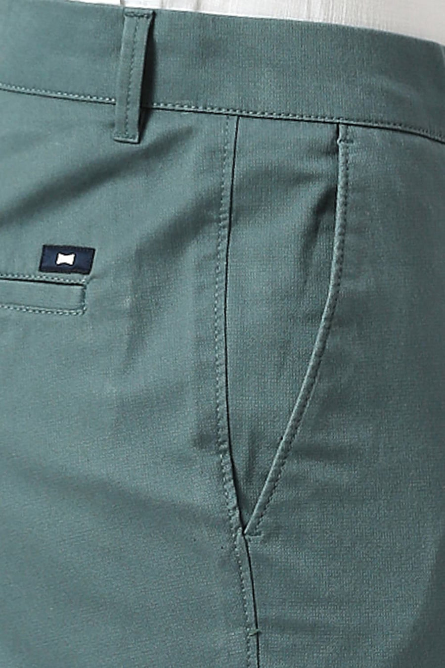 BASICS TAPERED FIT SEA TEAL COTTON STRETCH DOBBY TROUSERS