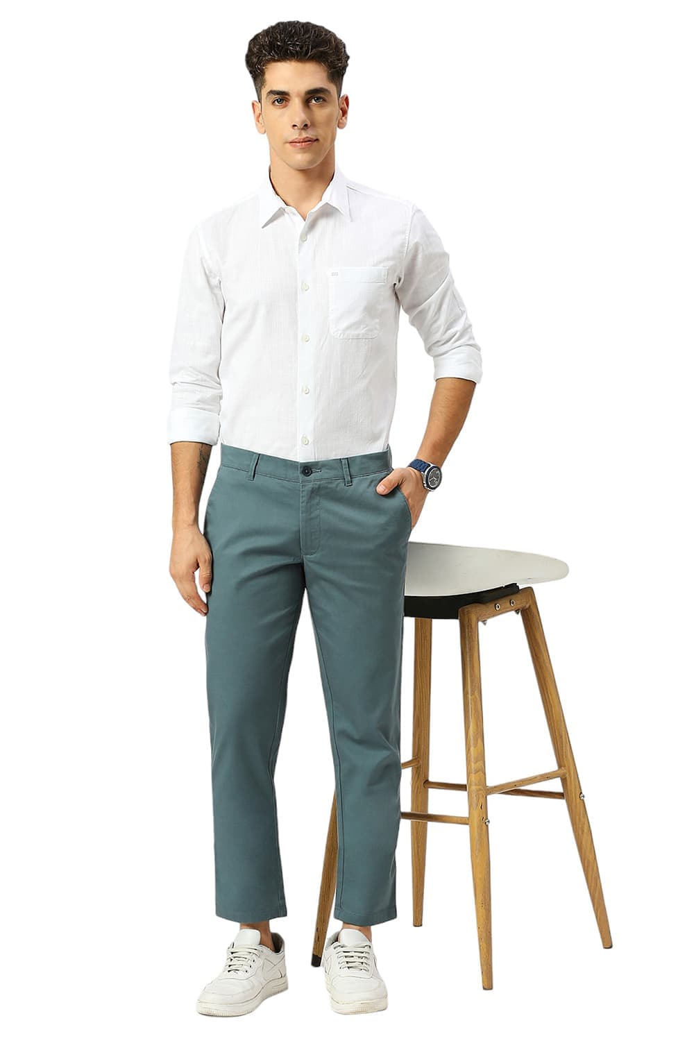 TAPERED FIT COTTON STRETCH DOBBY TROUSERS