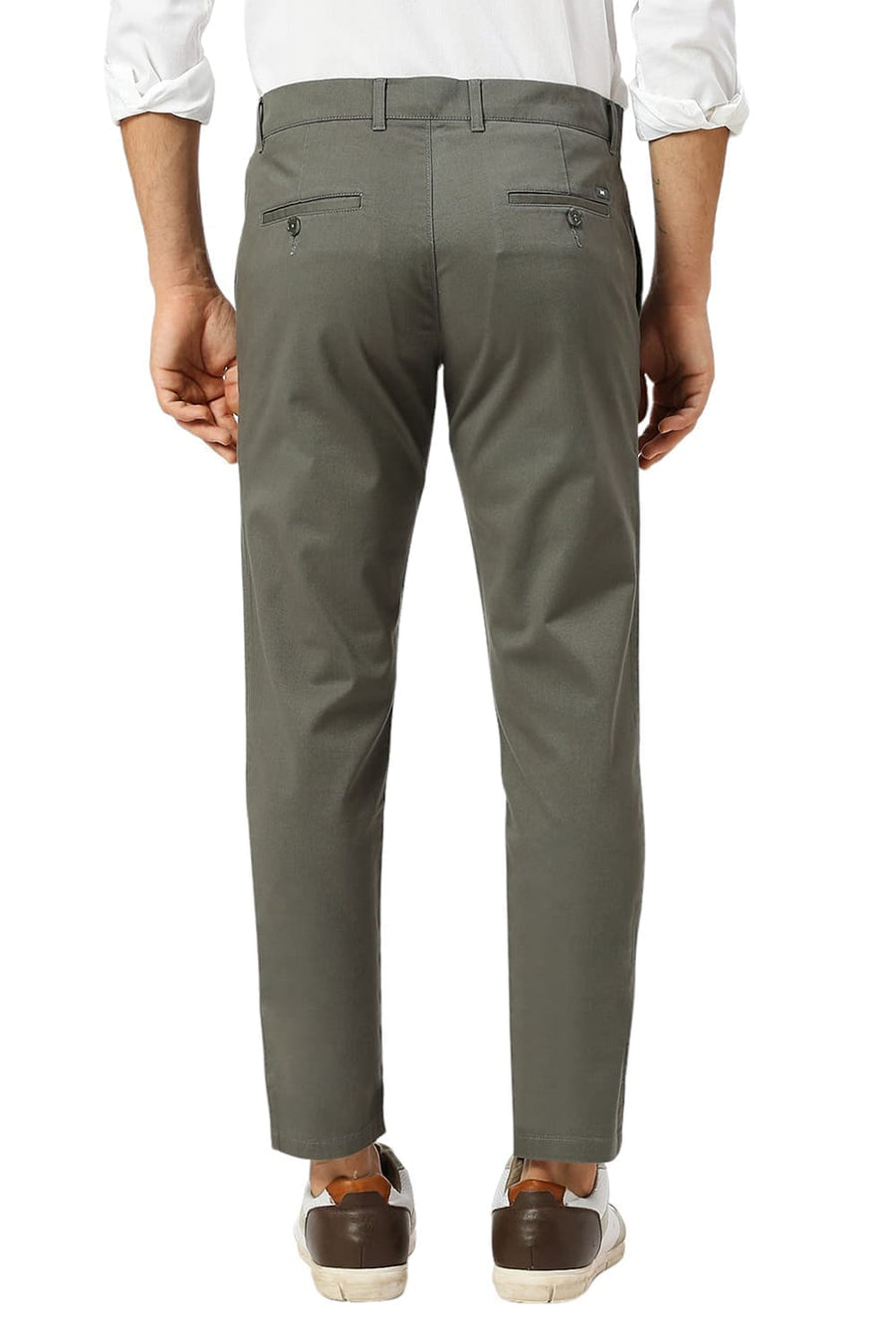BASICS TAPERED FIT CILANTRO GREY COTTON STRETCH DOBBY TROUSERS