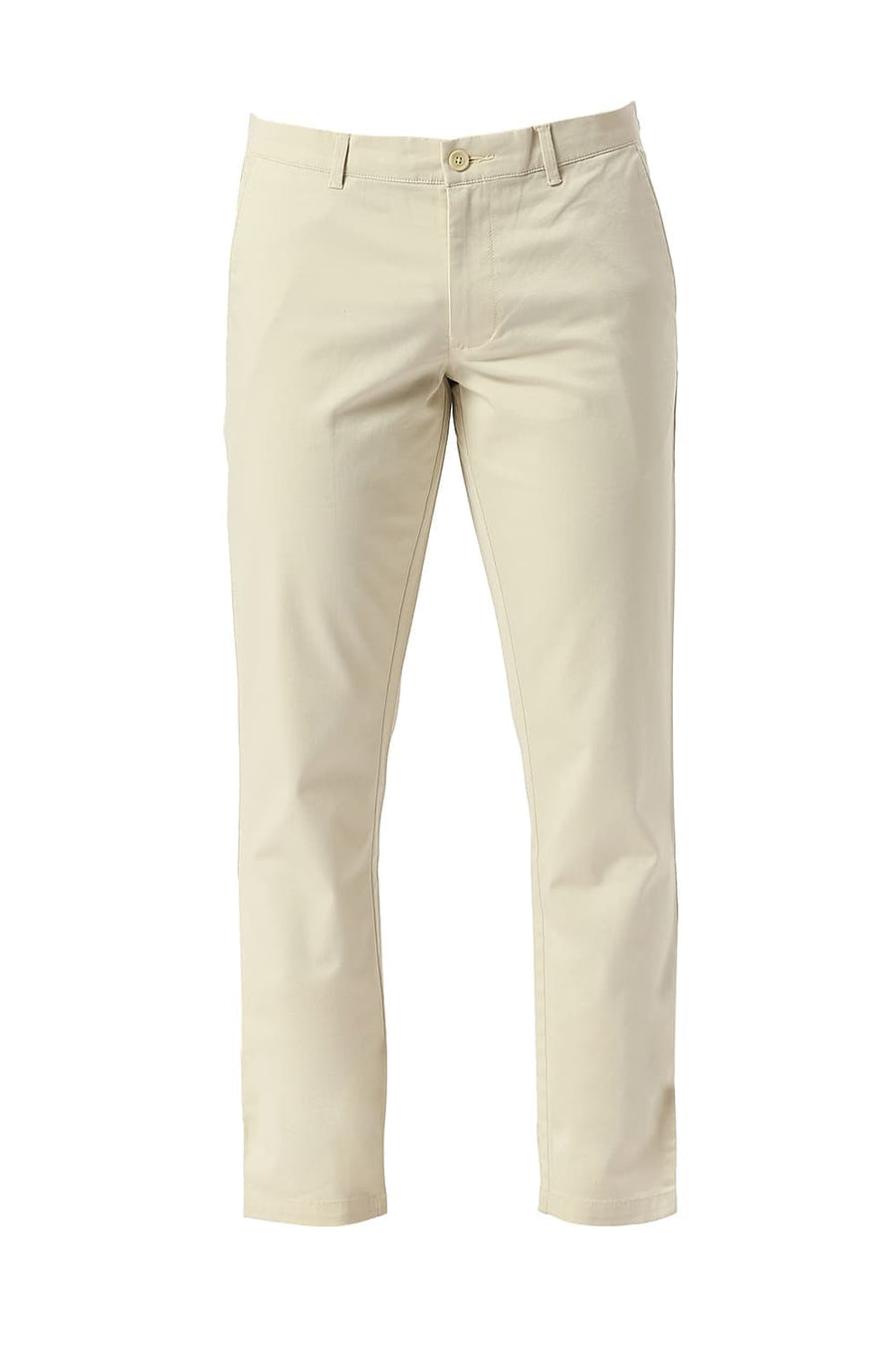 BASICS TAPERED FIT ALMOND ECRU COTTON STRETCH DOBBY TROUSERS