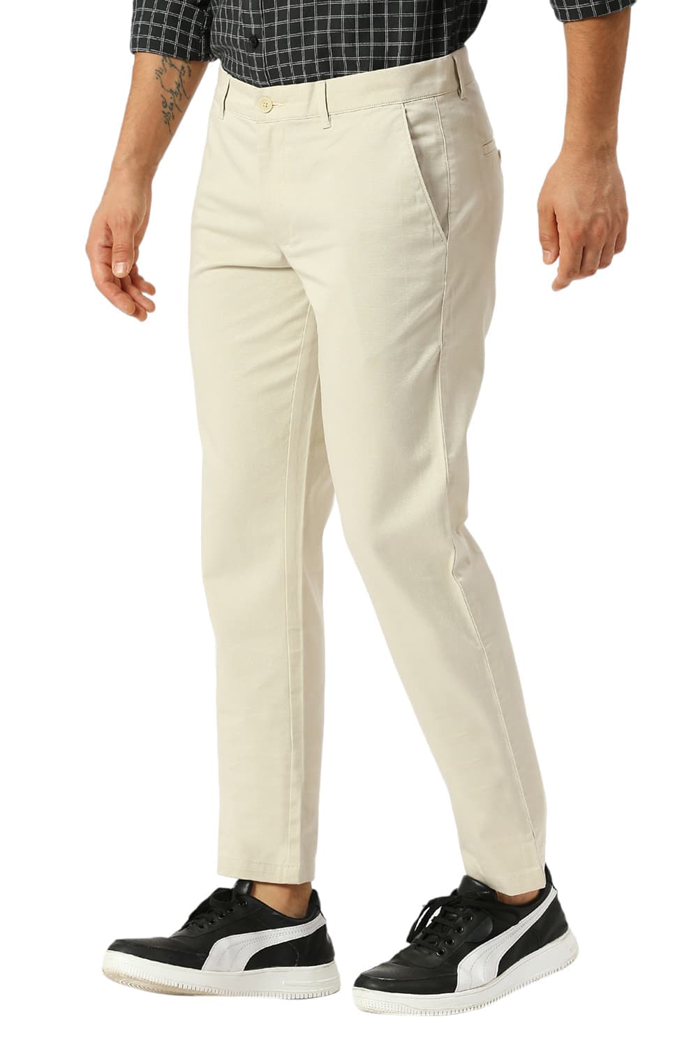 TAPERED FIT COTTON STRETCH DOBBY TROUSERS