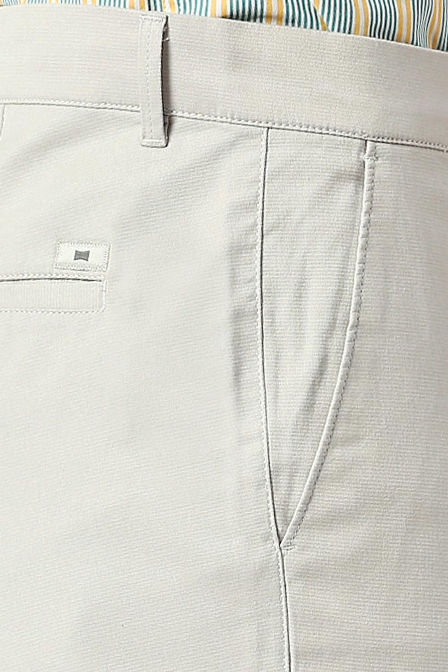 BASICS TAPERED FIT QUIET LIGHT GREY COTTON STRETCH DOBBY TROUSERS