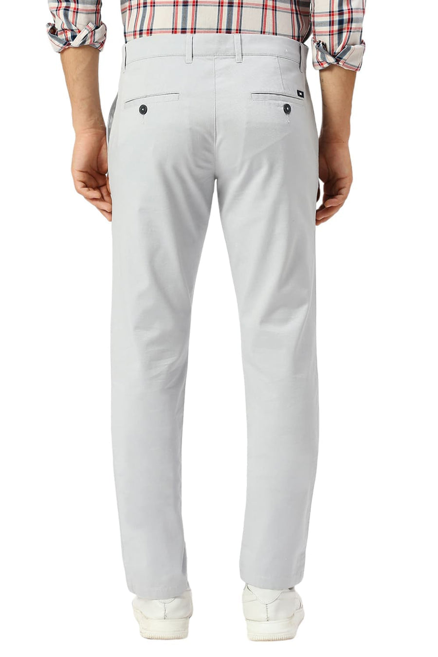 BASICS TAPERED FIT HARBOR LIGHT BLUE COTTON STRETCH DOBBY TROUSERS