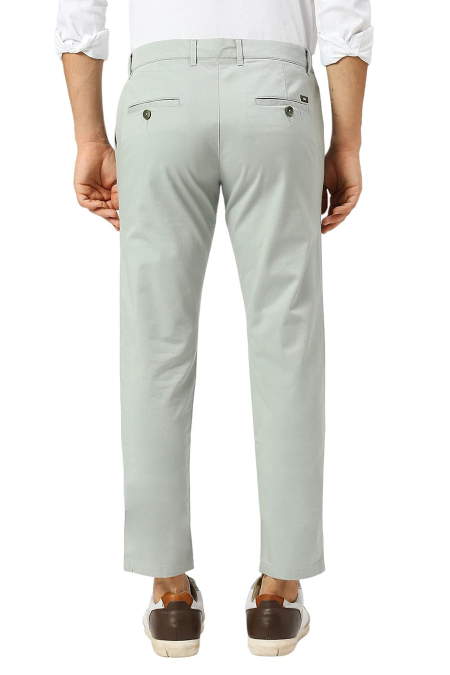 BASICS TAPERED FIT LIMESTONE LIGHT GREEN COTTON STRETCH DOBBY TROUSERS