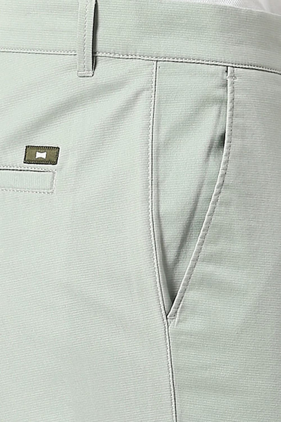 BASICS TAPERED FIT LIMESTONE LIGHT GREEN COTTON STRETCH DOBBY TROUSERS