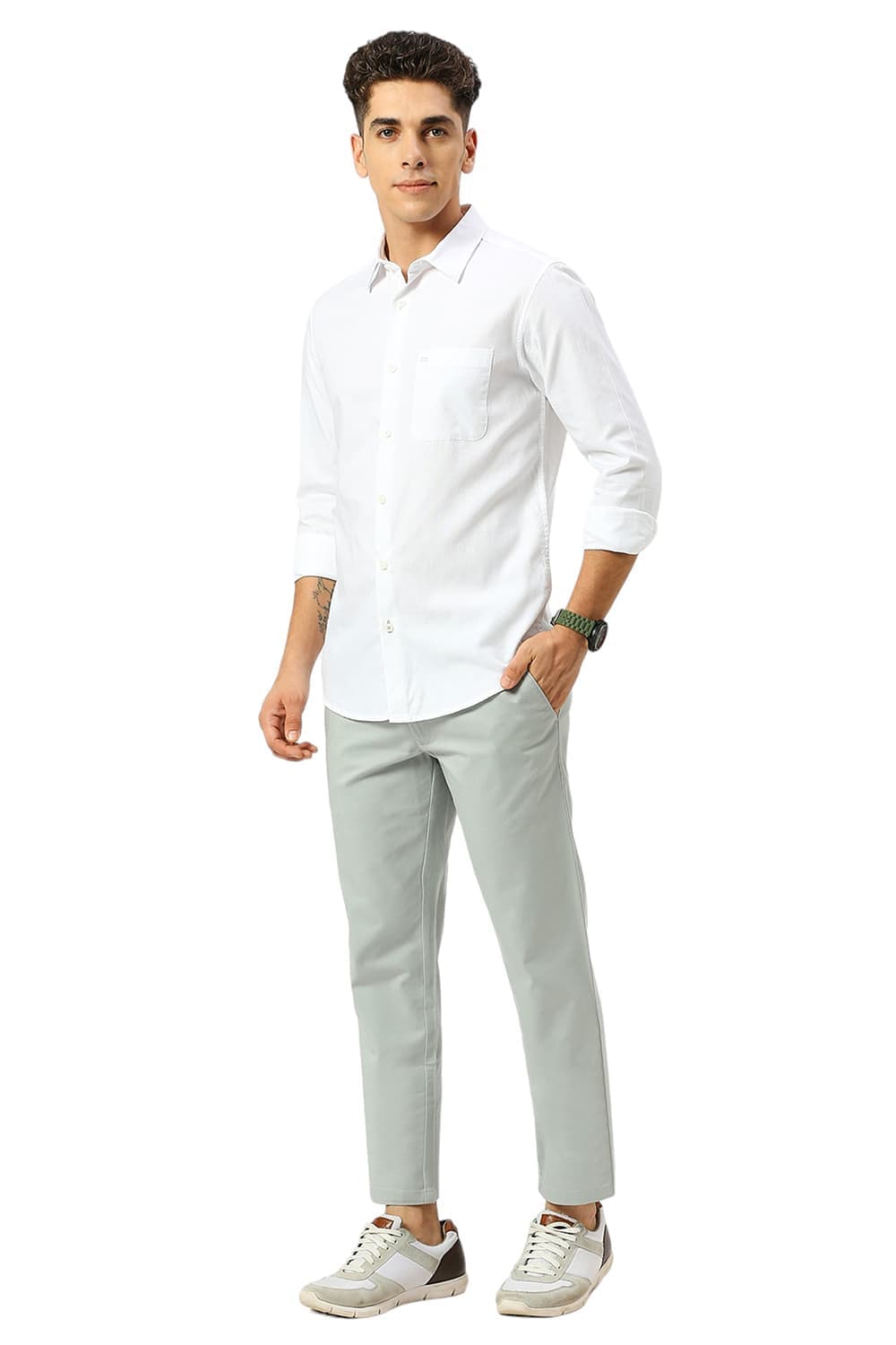 TAPERED FIT COTTON STRETCH DOBBY TROUSERS