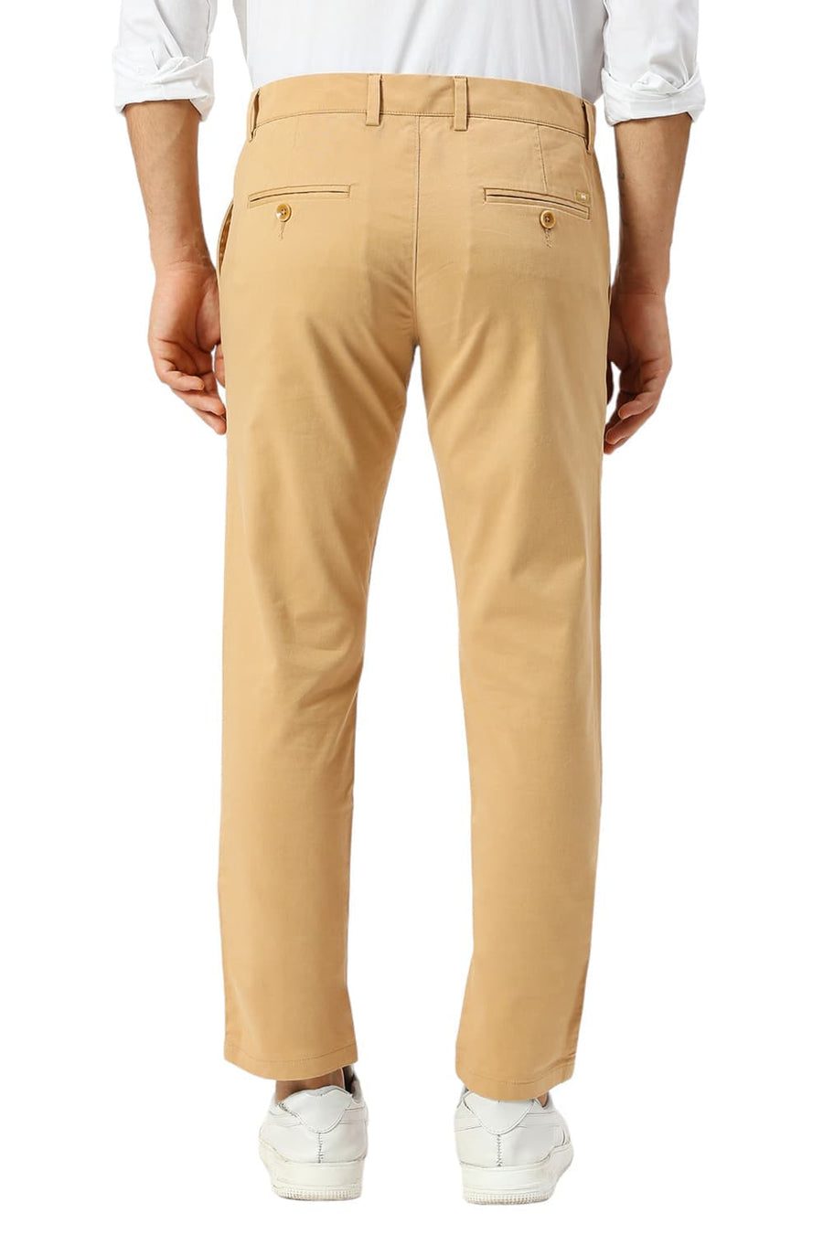 BASICS TAPERED FIT CLAY KHAKI COTTON STRETCH PEACH TWILL TROUSERS