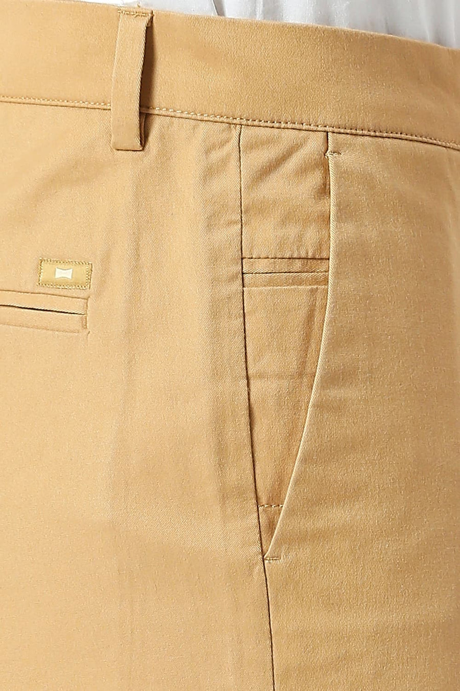 BASICS TAPERED FIT CLAY KHAKI COTTON STRETCH PEACH TWILL TROUSERS
