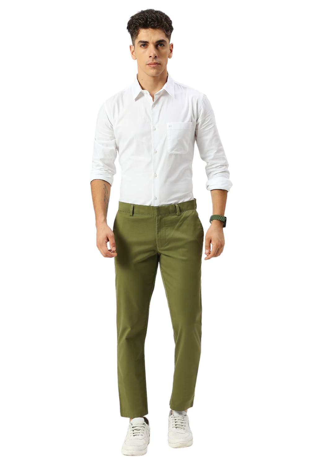 TAPERED FIT COTTON STRETCH PEACH TWILL TROUSERS