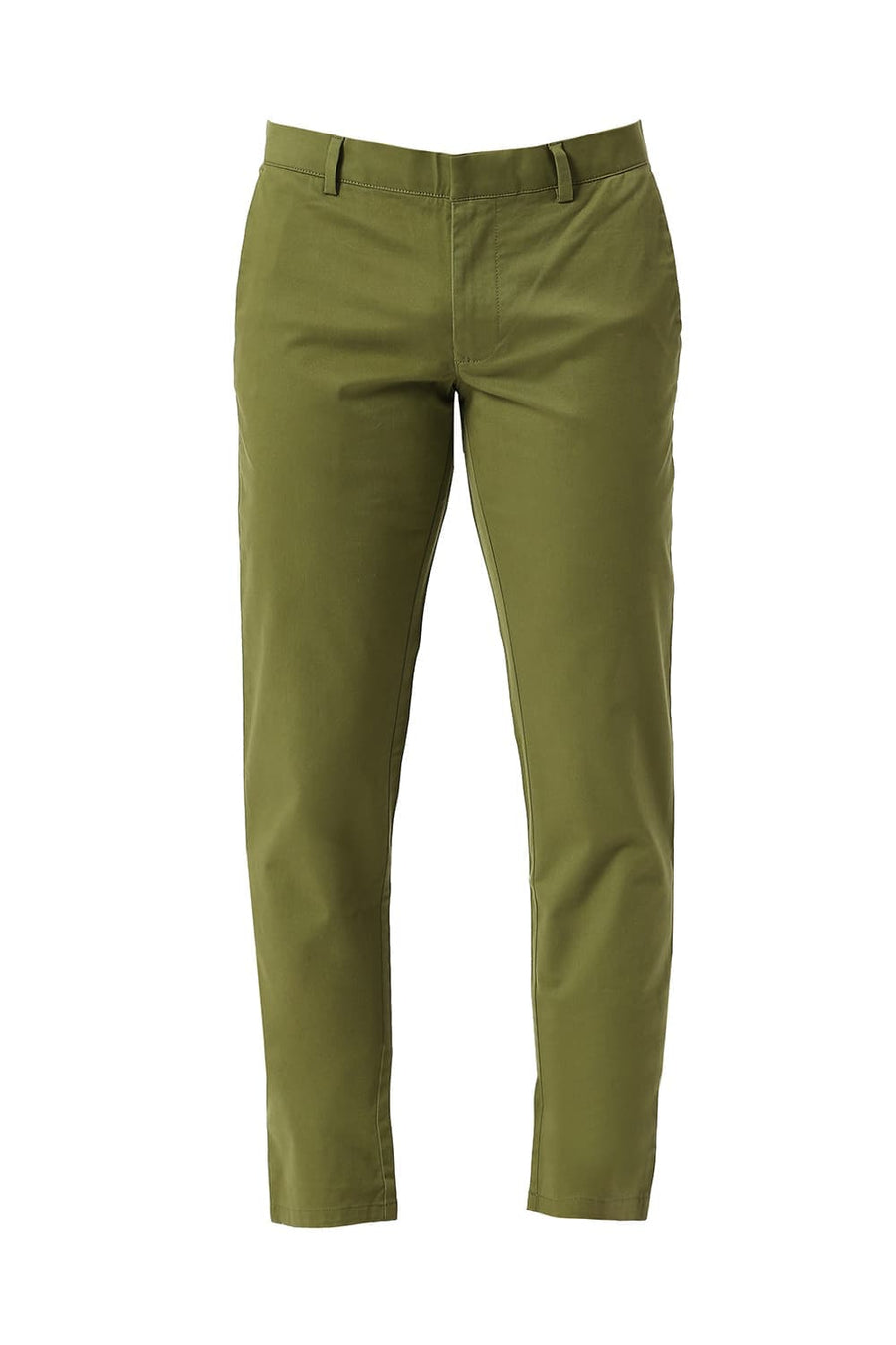 BASICS TAPERED FIT LODEN GREEN COTTON STRETCH PEACH TWILL TROUSERS