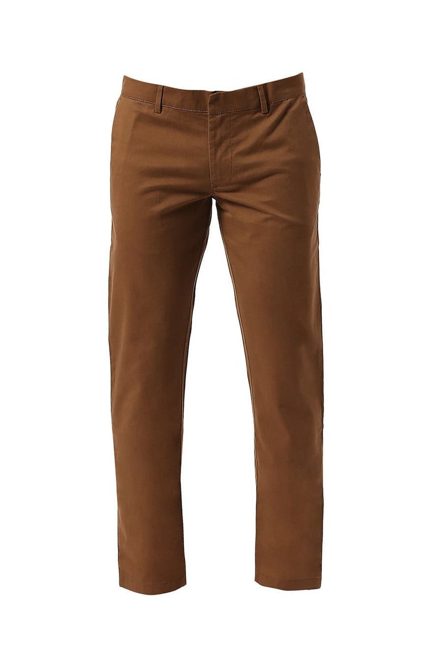 BASICS TAPERED FIT COCOA BROWN COTTON STRETCH PEACH TWILL TROUSERS