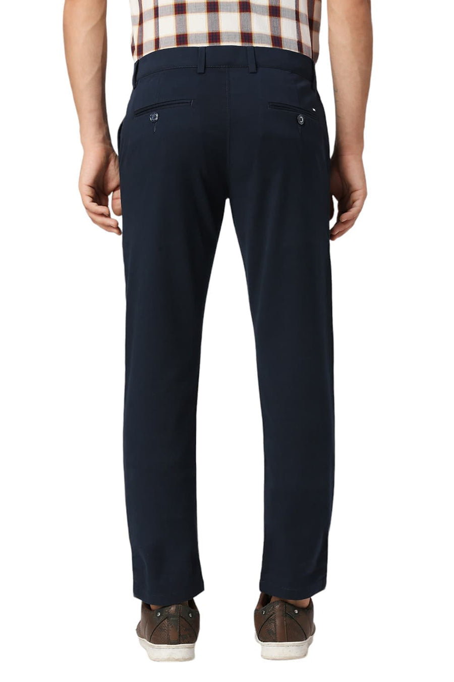 BASICS TAPERED FIT INSIGNIA NAVY COTTON STRETCH PEACH TWILL TROUSERS