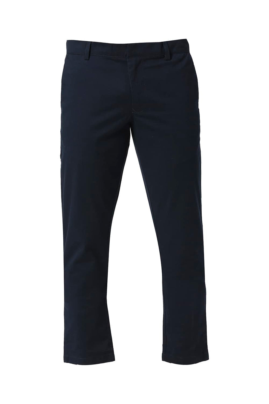 BASICS TAPERED FIT INSIGNIA NAVY COTTON STRETCH PEACH TWILL TROUSERS