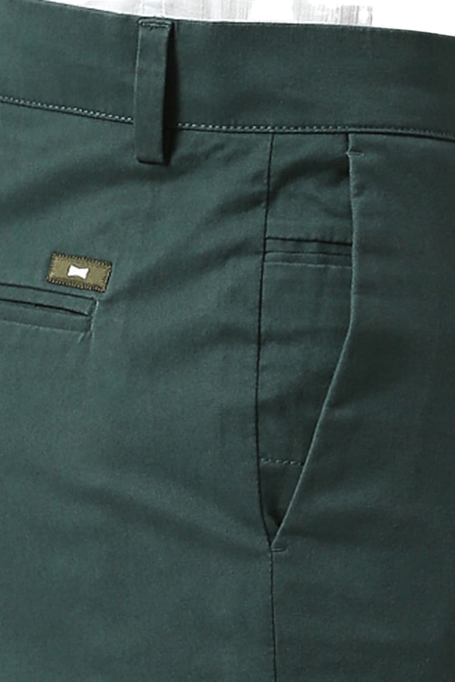 BASICS TAPERED FIT FOREST TURQUOISE COTTON STRETCH PEACH TWILL TROUSERS