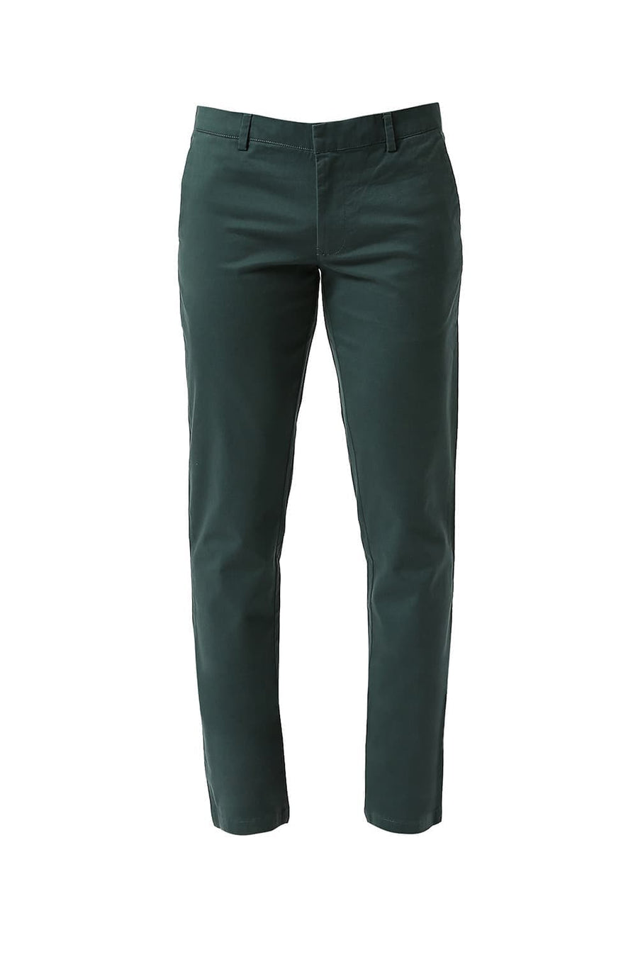 BASICS TAPERED FIT FOREST TURQUOISE COTTON STRETCH PEACH TWILL TROUSERS