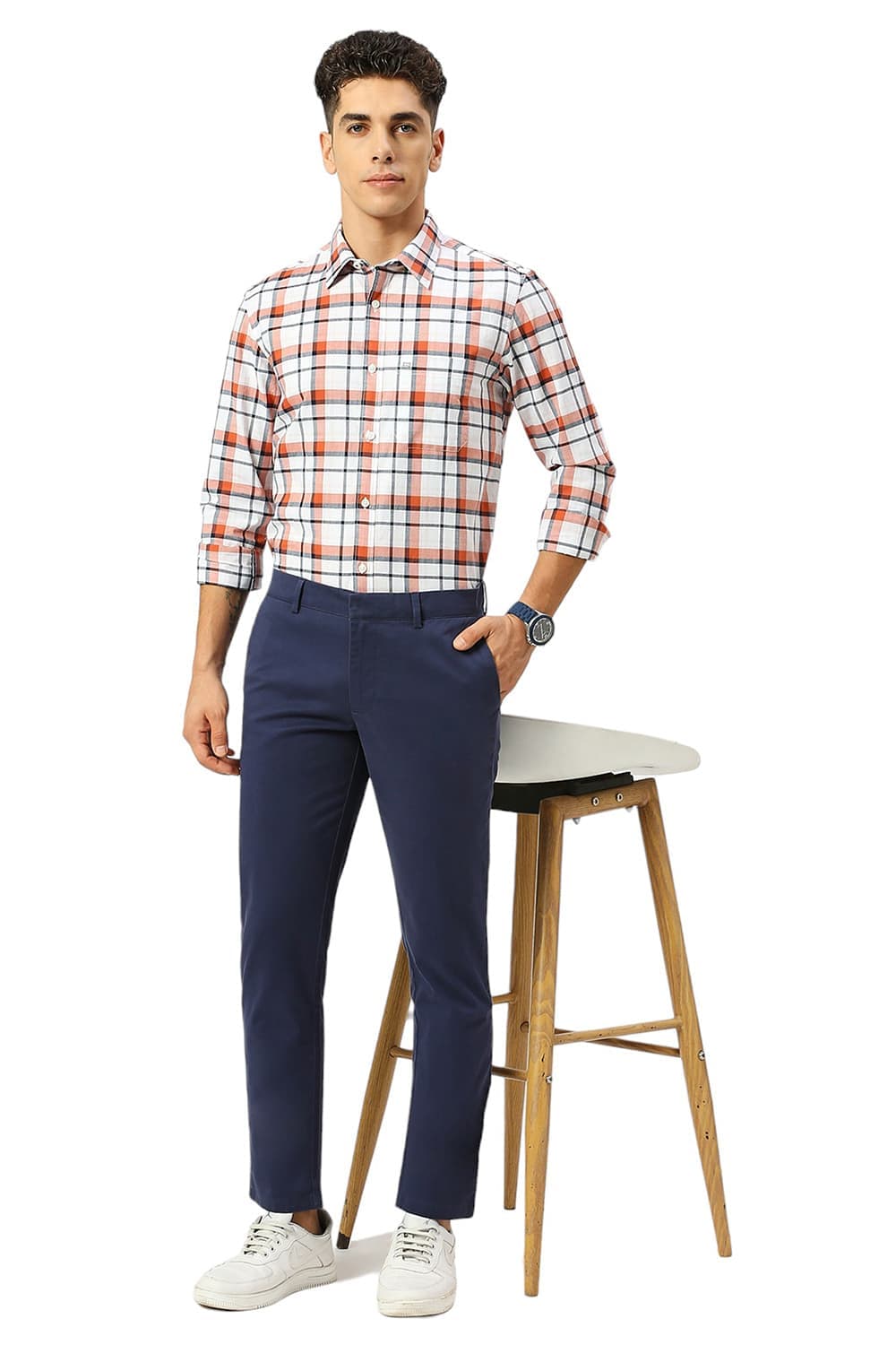 TAPERED FIT COTTON STRETCH PEACH TWILL TROUSERS