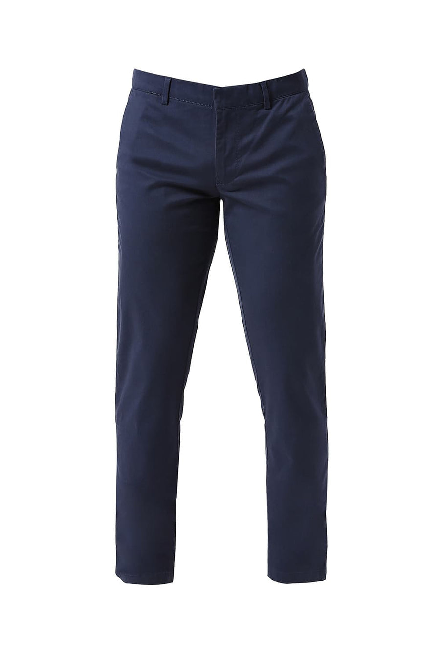 BASICS TAPERED FIT SPACE BLUE COTTON STRETCH PEACH TWILL TROUSERS