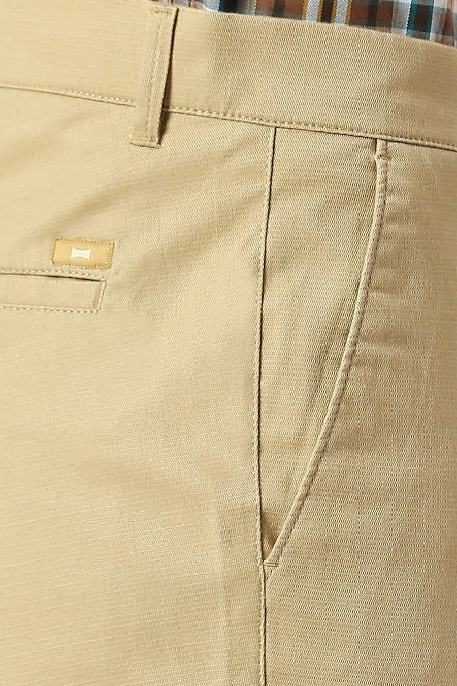 BASICS TAPERED FIT INCENSE KHAKI COTTON STRETCH DOBBY TROUSERS