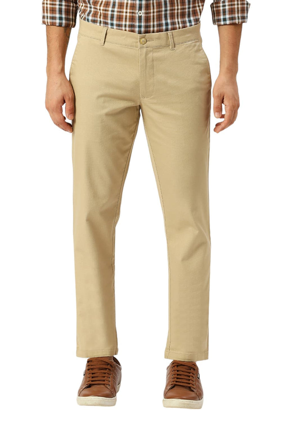 BASICS TAPERED FIT INCENSE KHAKI COTTON STRETCH DOBBY TROUSERS