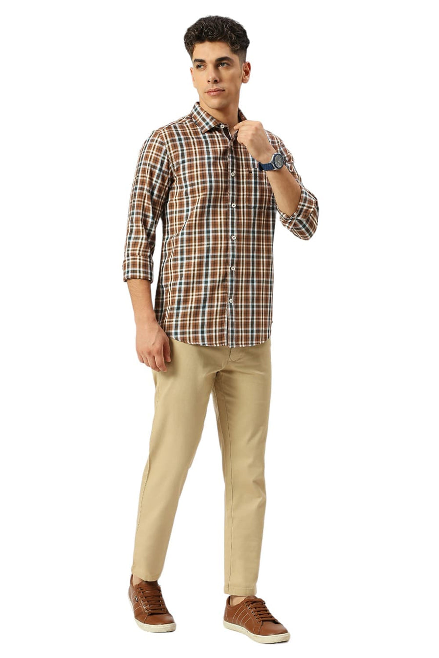 BASICS TAPERED FIT INCENSE KHAKI COTTON STRETCH DOBBY TROUSERS