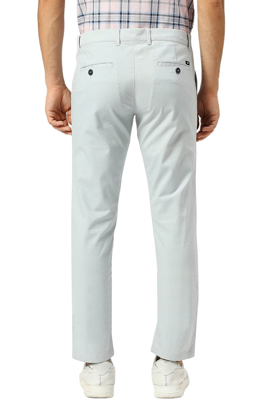 BASICS TAPERED FIT PEARL BLUE COTTON STRETCH DOBBY TROUSERS