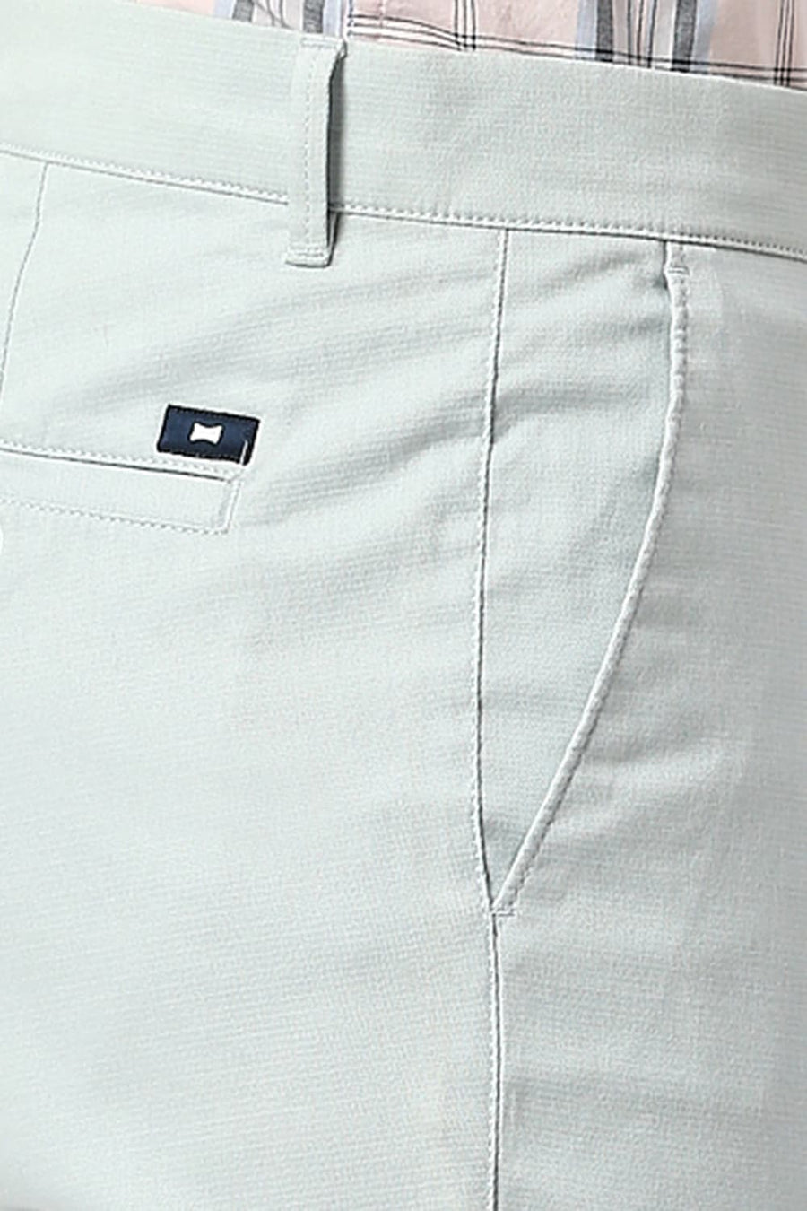 BASICS TAPERED FIT PEARL BLUE COTTON STRETCH DOBBY TROUSERS