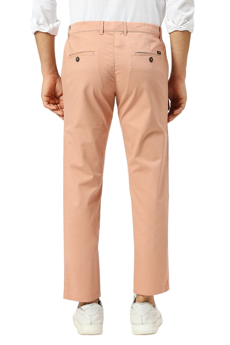 BASICS TAPERED FIT CLAY PINK COTTON STRETCH DOBBY TROUSERS