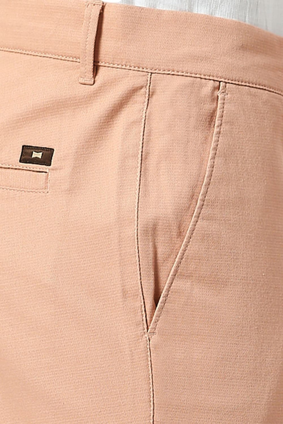 BASICS TAPERED FIT CLAY PINK COTTON STRETCH DOBBY TROUSERS