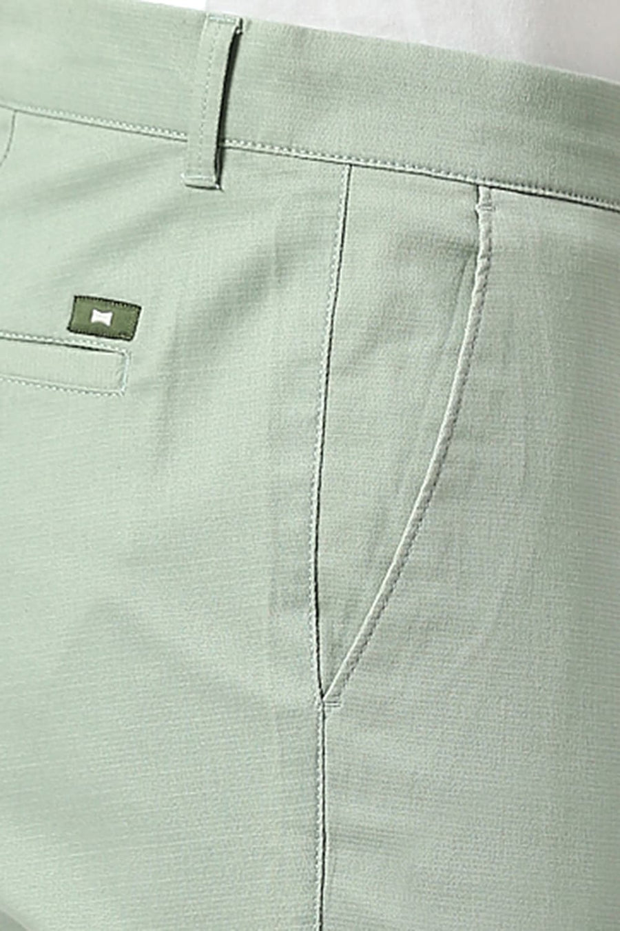 BASICS TAPERED FIT TRELLIS GREEN COTTON STRETCH DOBBY TROUSERS