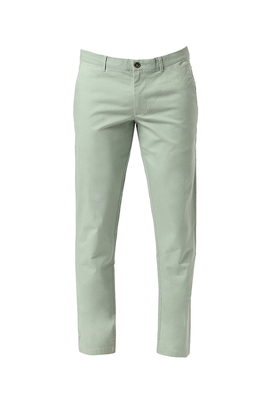 BASICS TAPERED FIT TRELLIS GREEN COTTON STRETCH DOBBY TROUSERS