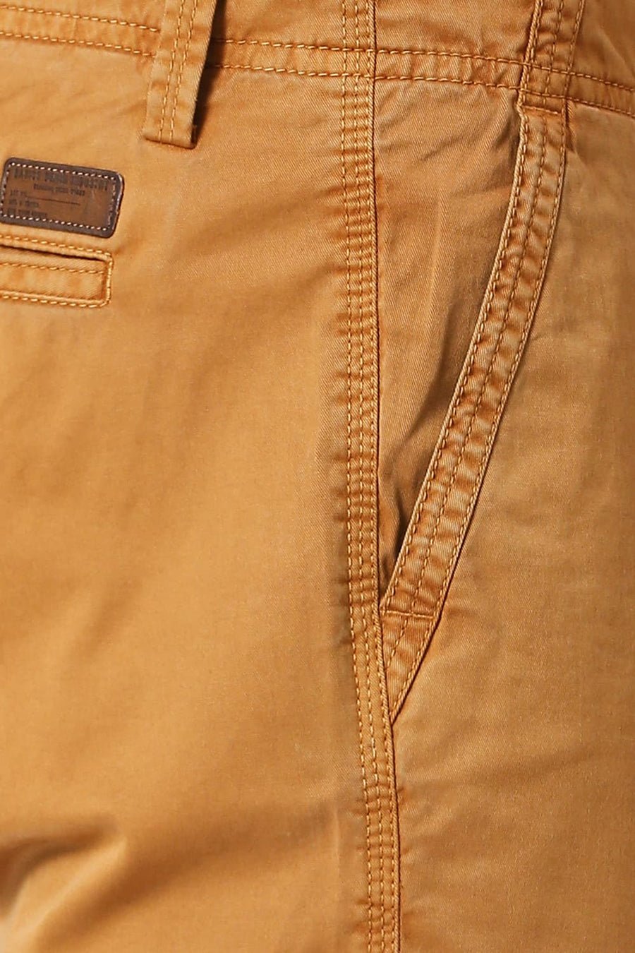 BASICS DRIFT FIT GOLDEN KHAKI COTTON STRETCH PEACH TWILL TROUSERS