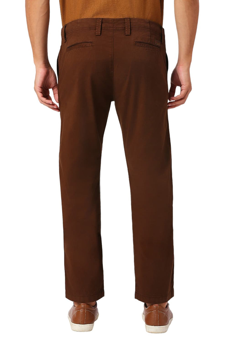 BASICS DRIFT FIT CHESTNUT BROWN COTTON STRETCH PEACH TWILL TROUSERS