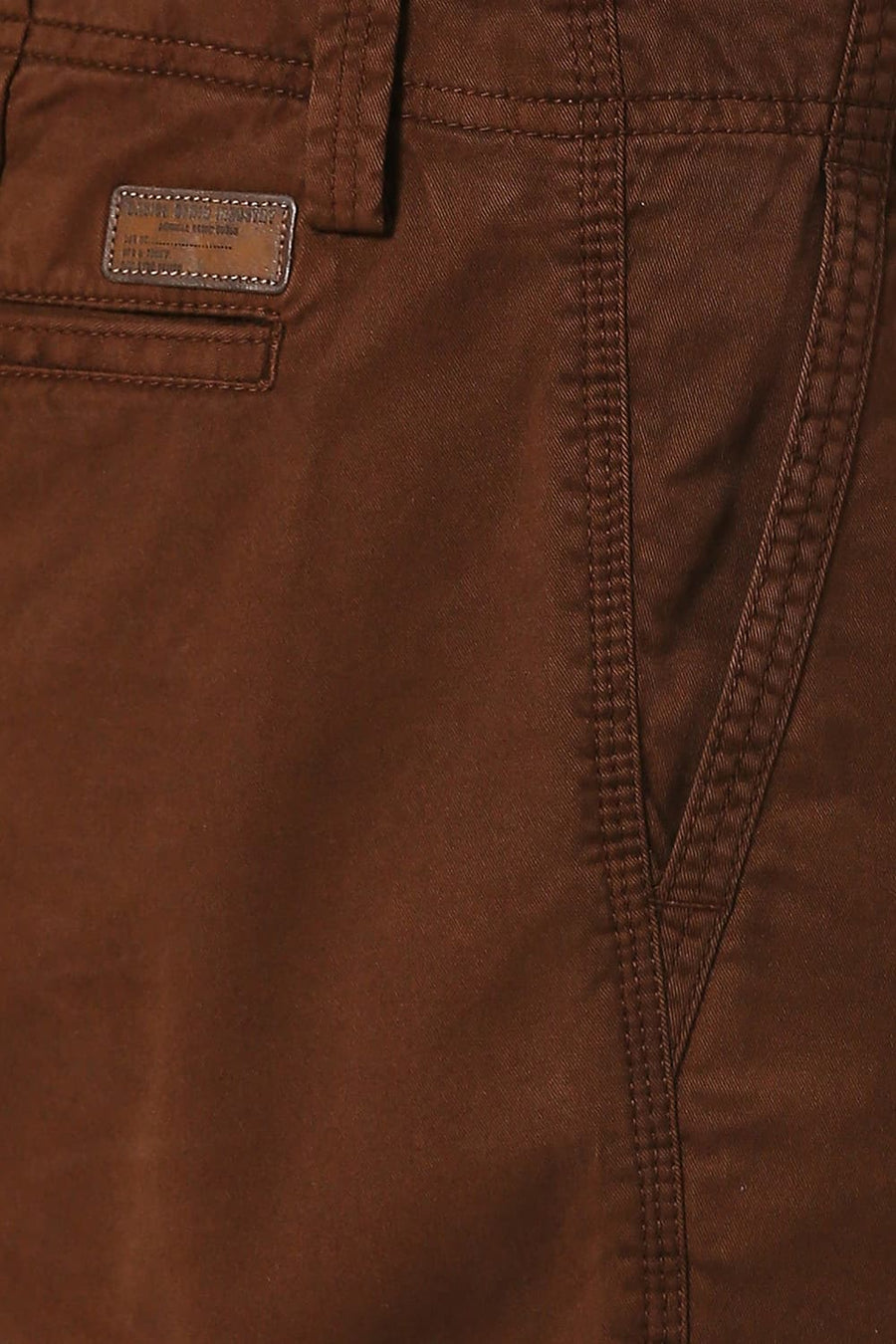 BASICS DRIFT FIT CHESTNUT BROWN COTTON STRETCH PEACH TWILL TROUSERS