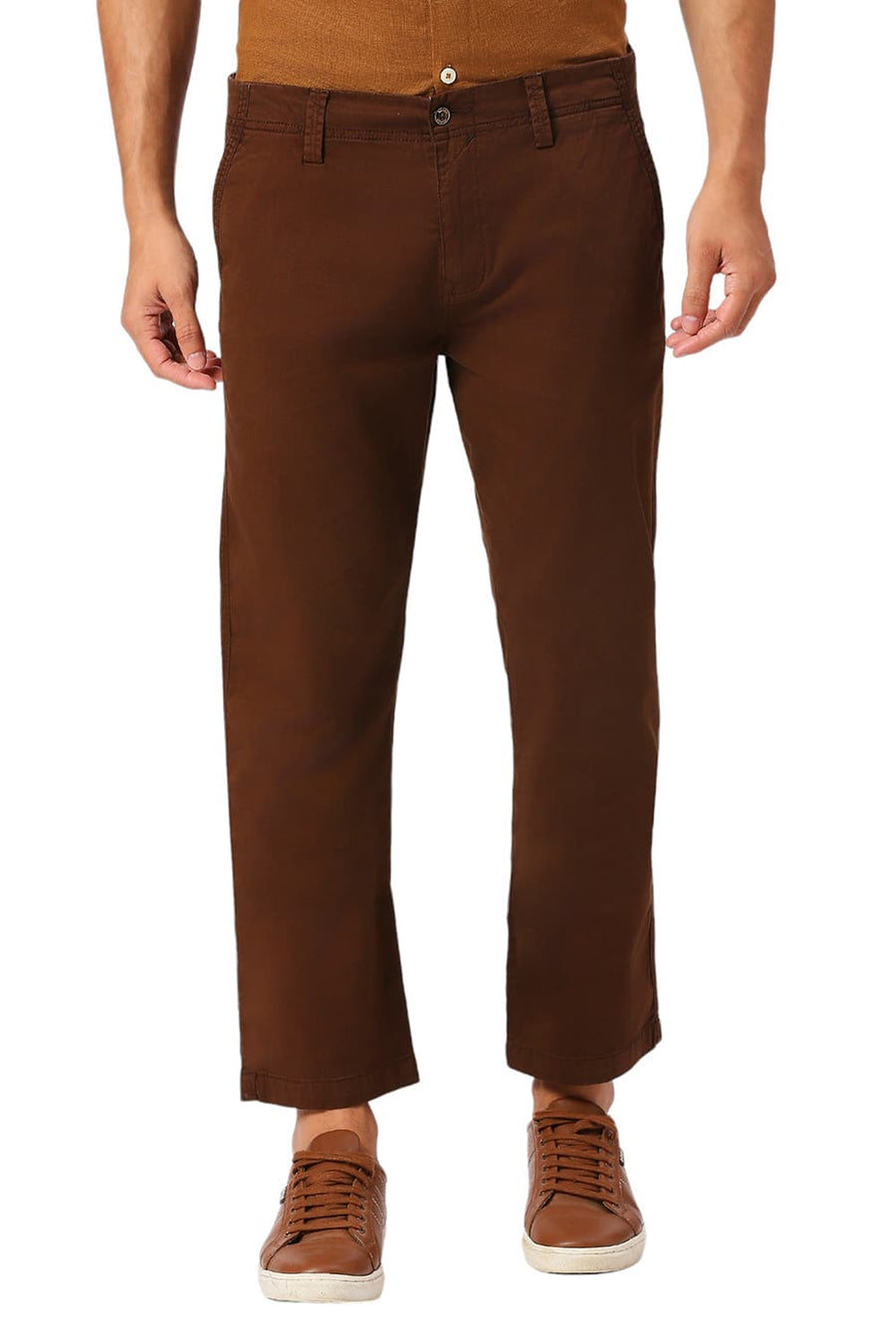 BASICS DRIFT FIT CHESTNUT BROWN COTTON STRETCH PEACH TWILL TROUSERS