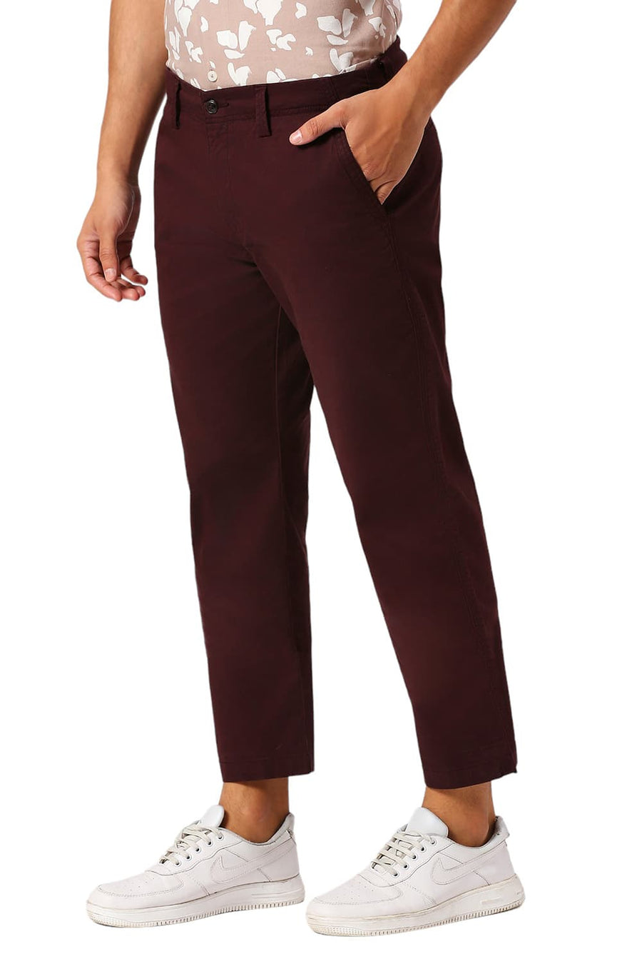 BASICS DRIFT FIT FIG WINE COTTON STRETCH PEACH TWILL TROUSERS