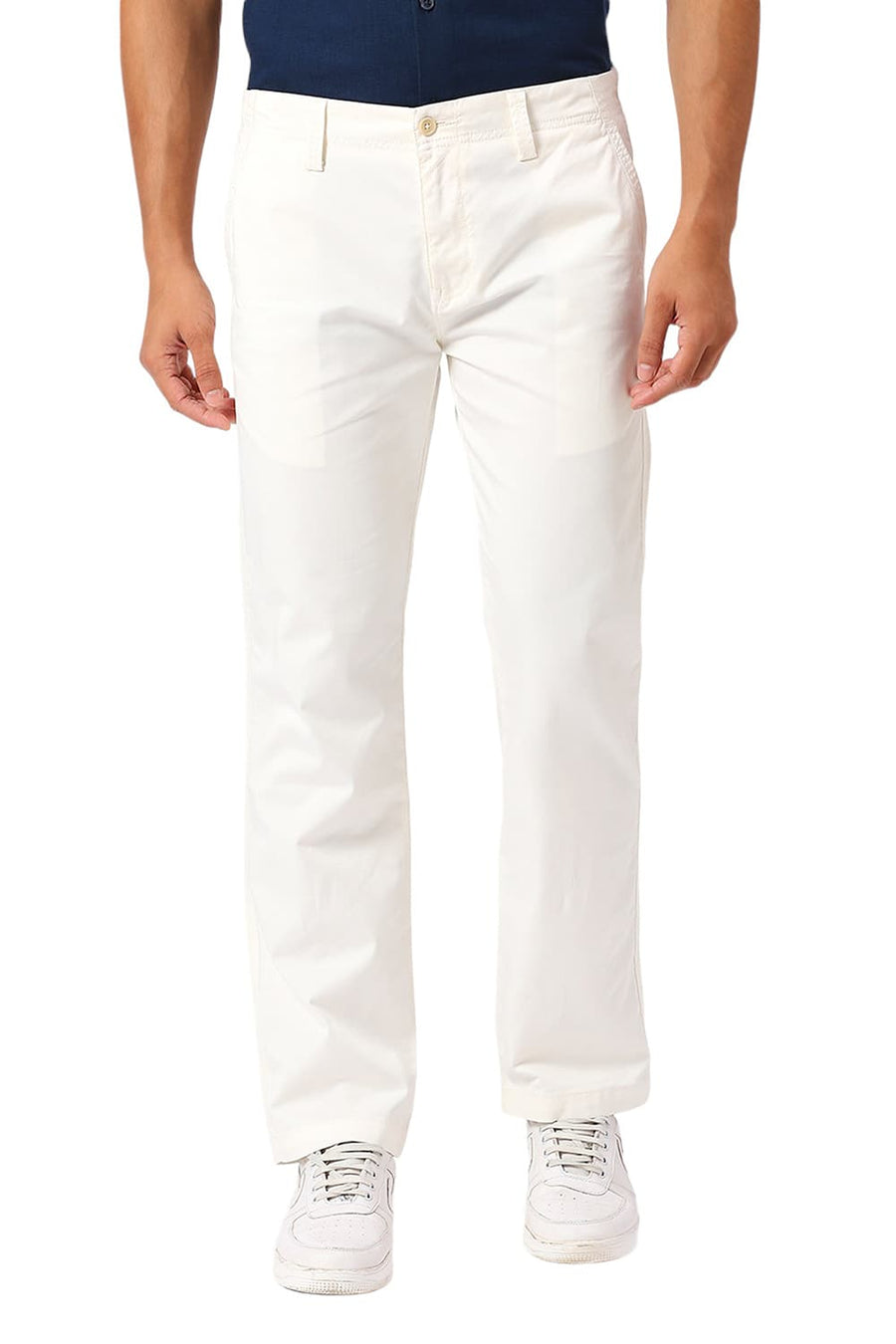BASICS DRIFT FIT WHITE MARSHMALLOW COTTON STRETCH PEACH TWILL TROUSERS