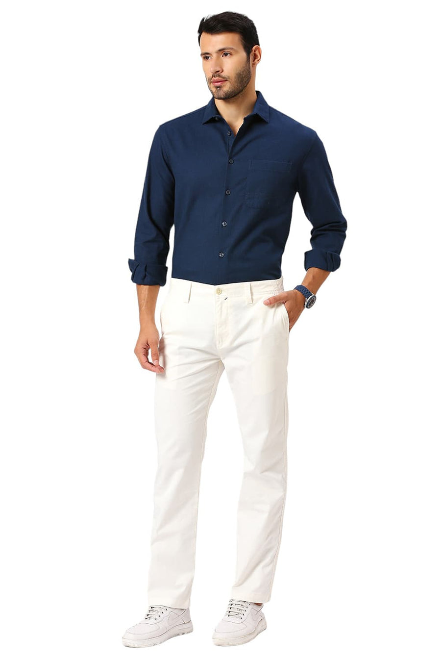 BASICS DRIFT FIT WHITE MARSHMALLOW COTTON STRETCH PEACH TWILL TROUSERS