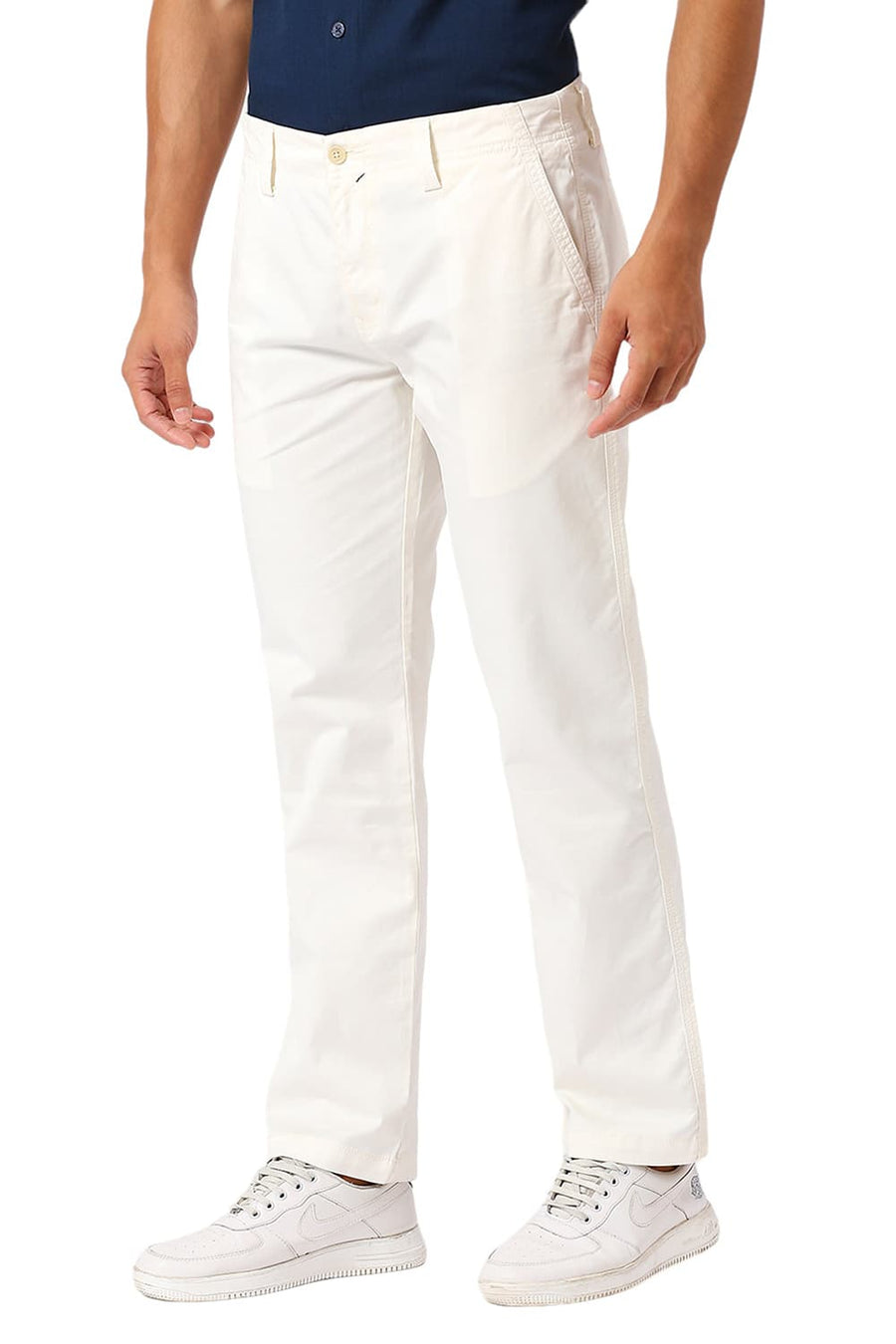 BASICS DRIFT FIT WHITE MARSHMALLOW COTTON STRETCH PEACH TWILL TROUSERS