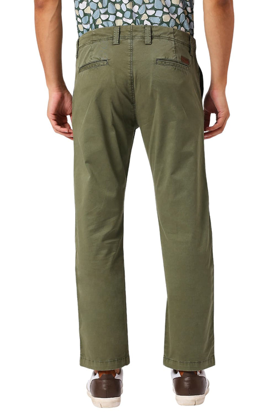 BASICS DRIFT FIT LICHEN OLIVE COTTON STRETCH PEACH TWILL TROUSERS