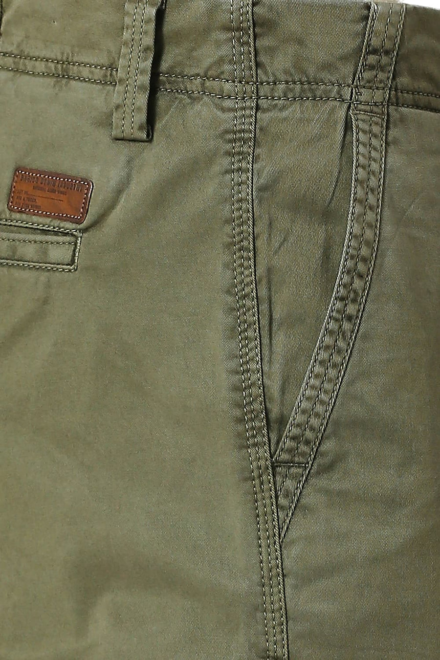 BASICS DRIFT FIT LICHEN OLIVE COTTON STRETCH PEACH TWILL TROUSERS